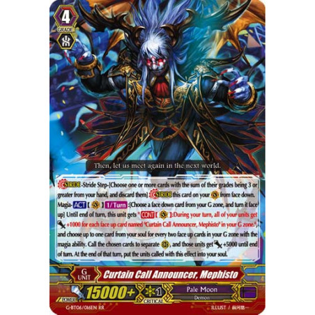 Vanguard_TCG_card_G-BT06_016EN_RR_Curtain_Call_Announcer_Mephisto_Transcension_of_Blade_and_Blossom