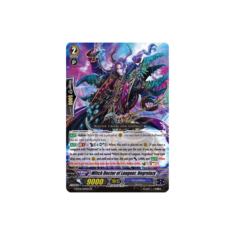 Vanguard_TCG_card_G-BT06_019EN_RR_Witch_Doctor_of_Languor_Negrolazy_Transcension_of_Blade_and_Blossom