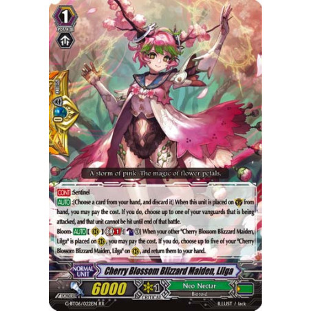 Vanguard_TCG_card_G-BT06_022EN_RR_Cherry_Blossom_Blizzard_Maiden_Lilga_Transcension_of_Blade_and_Blossom