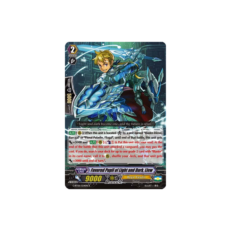 Vanguard_TCG_card_G-BT06_024EN_R_Favored_Pupil_of_Light_and_Dark_Llew_Transcension_of_Blade_and_Blossom
