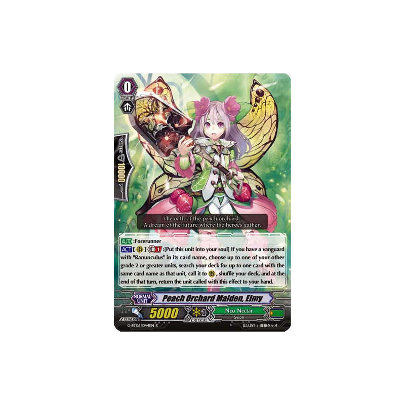 Vanguard_TCG_card_G-BT06_044EN_R_Peach_Orchard_Maiden_Elmy_Transcension_of_Blade_and_Blossom