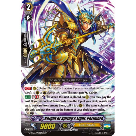 Vanguard_TCG_card_G-BT07_004EN_RRR_Knight_of_Spring_s_Light_Perimore_Glorious_Bravery_of_Radiant_Sword