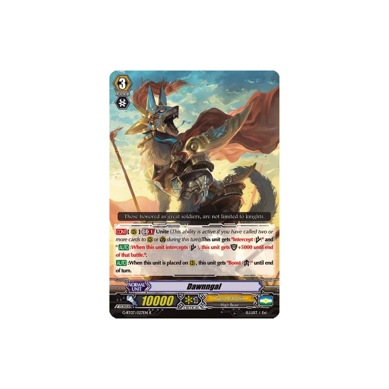Vanguard_TCG_card_G-BT07_027EN_R_Dawnngal_Glorious_Bravery_of_Radiant_Sword