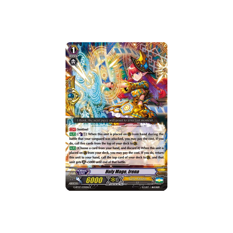 Vanguard_TCG_card_G-BT07_030EN_R_Holy_Mage_Irena_Glorious_Bravery_of_Radiant_Sword