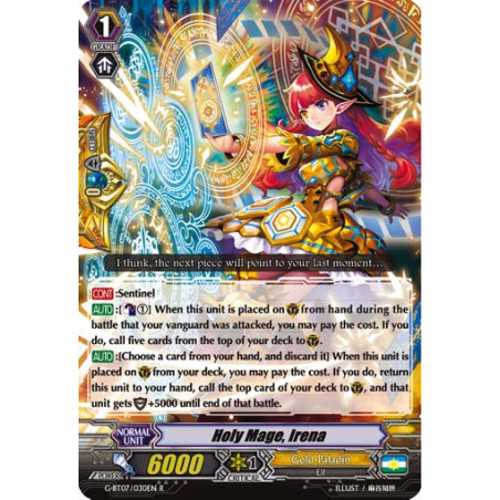 Vanguard_TCG_card_G-BT07_030EN_R_Holy_Mage_Irena_Glorious_Bravery_of_Radiant_Sword