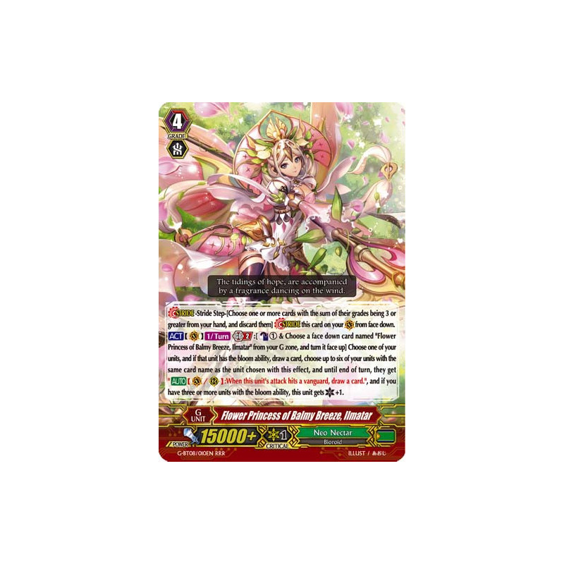 Vanguard_TCG_card_G-BT08_010EN_RRR_Flower_Princess_of_Balmy_Breeze_Ilmatar_Absolute_Judgment