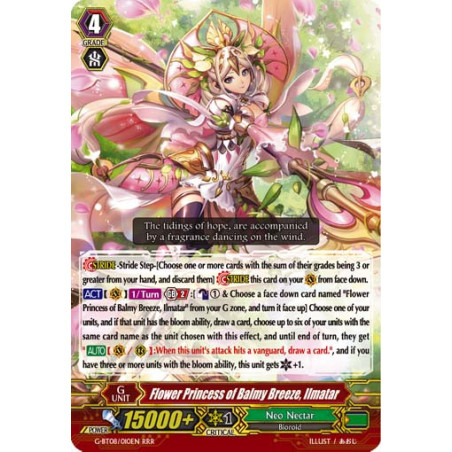 Vanguard_TCG_card_G-BT08_010EN_RRR_Flower_Princess_of_Balmy_Breeze_Ilmatar_Absolute_Judgment