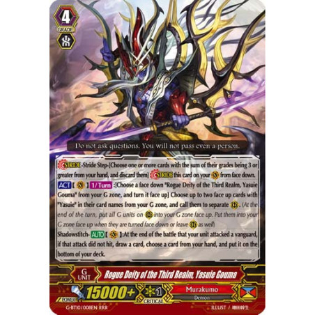 Vanguard_TCG_card_G-BT10_008EN_RRR_Rogue_Deity_of_the_Third_Realm_Yasuie_Gouma_Raging_Clash_of_the_Blade_Fangs