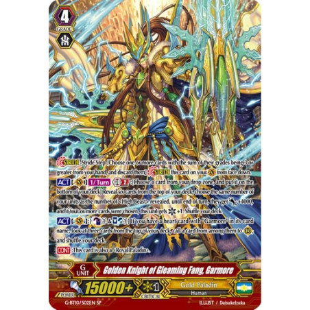 Vanguard_TCG_card_G-BT10_S02EN_SP_Golden_Knight_of_Gleaming_Fang_Garmore_Raging_Clash_of_the_Blade_Fangs