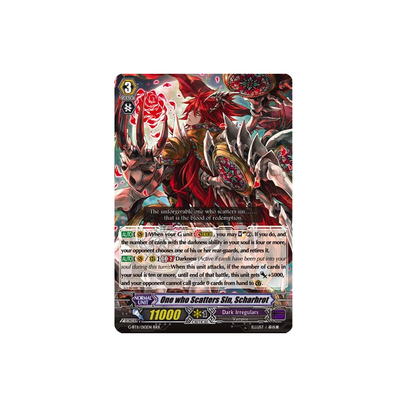 Vanguard_TCG_card_G-BT11_010EN_RRR_One_who_Scatters_Sin_Scharhrot_Demonic_Advent