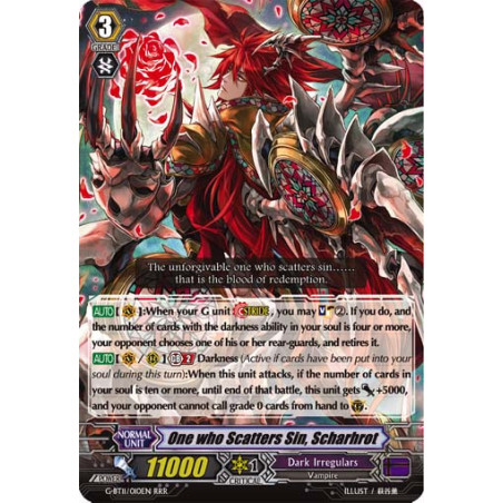 Vanguard_TCG_card_G-BT11_010EN_RRR_One_who_Scatters_Sin_Scharhrot_Demonic_Advent