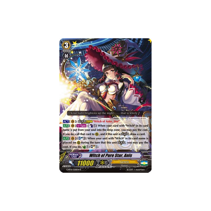 Vanguard_TCG_card_G-BT11_028EN_R_Witch_of_Pure_Star_Anis_Demonic_Advent