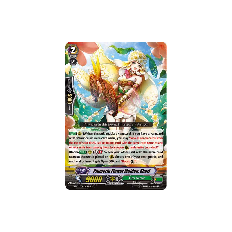 Vanguard_TCG_card_G-BT12_011EN_RR_Plumeria_Flower_Maiden_Sharl_Dragon_King_s_Awakening