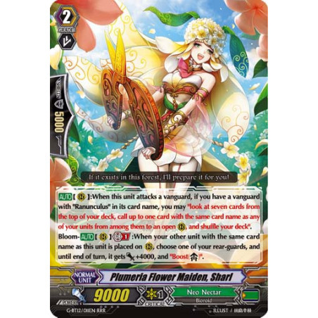 Vanguard_TCG_card_G-BT12_011EN_RR_Plumeria_Flower_Maiden_Sharl_Dragon_King_s_Awakening