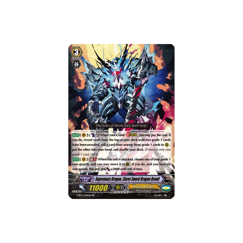 Vanguard_TCG_card_G-BT12_014EN_RR_Supremacy_Dragon_Claret_Sword_Dragon_Revolt_Dragon_King_s_Awakening