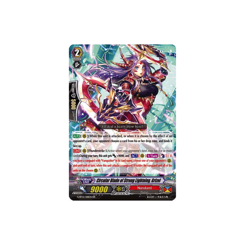 Vanguard_TCG_card_G-BT12_018EN_RR_Circular_Blade_of_Strong_Lightning_Grizel_Dragon_King_s_Awakening