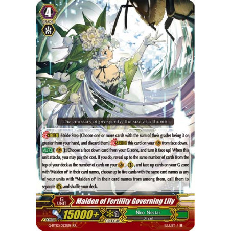 Vanguard_TCG_card_G-BT12_023EN_R_Maiden_of_Fertility_Governing_Lily_Dragon_King_s_Awakening