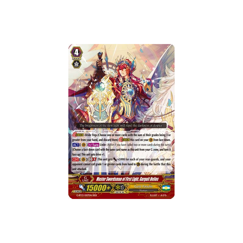 Vanguard_TCG_card_G-BT13_007EN_RRR_Master_Swordsman_of_First_Light_Gurguit_Helios_Ultimate_Stride