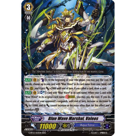 Vanguard_TCG_card_G-BT13_013EN_RRR_Blue_Wave_Marshal_Valeos_Ultimate_Stride