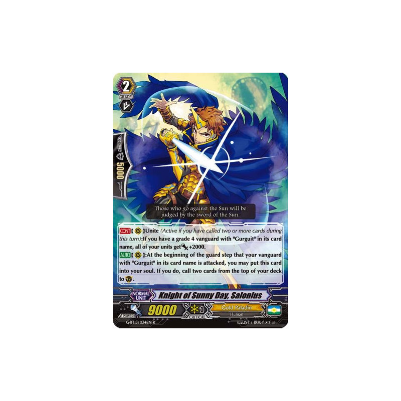 Vanguard_TCG_card_G-BT13_034EN_R_Knight_of_Sunny_Day_Salonius_Ultimate_Stride