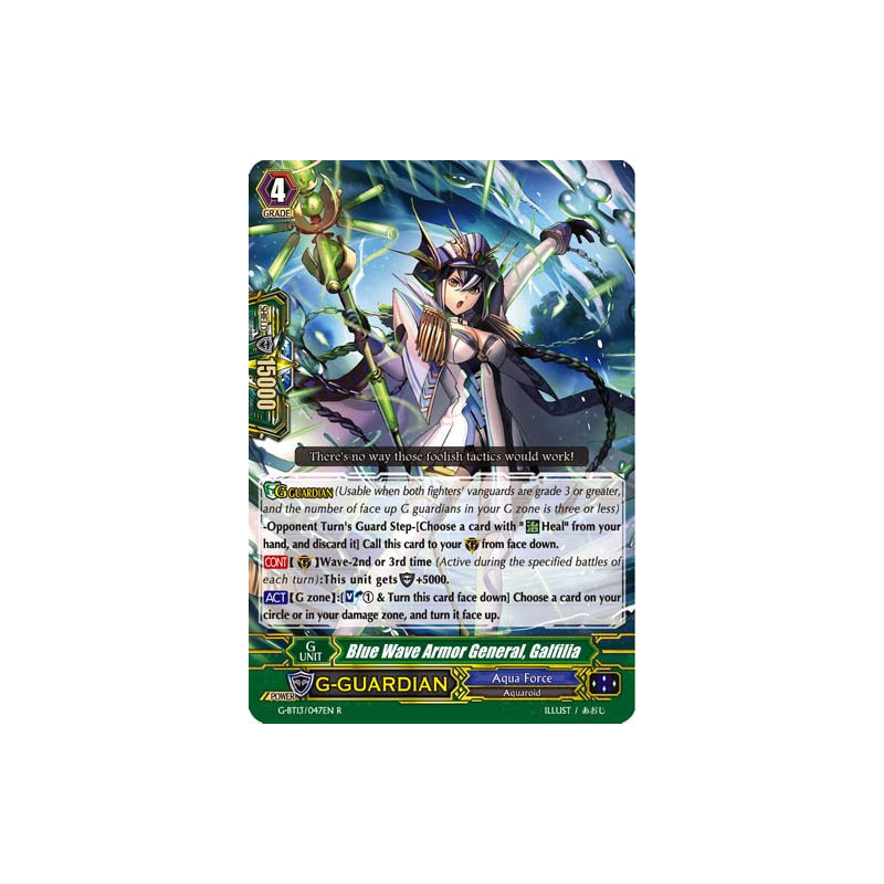 Vanguard_TCG_card_G-BT13_047EN_R_Blue_Wave_Armor_General_Galfilia_Ultimate_Stride