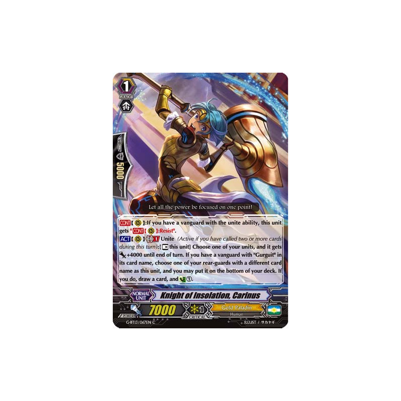 Vanguard_TCG_card_G-BT13_067EN_C_Knight_of_Insolation_Carinus_Ultimate_Stride