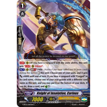 Vanguard_TCG_card_G-BT13_067EN_C_Knight_of_Insolation_Carinus_Ultimate_Stride