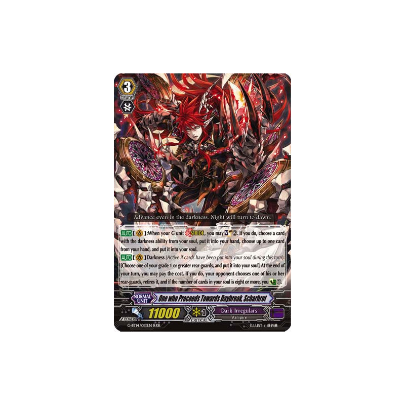 Vanguard_TCG_card_G-BT14_013EN_RRR_One_who_Proceeds_Towards_Daybreak_Scharhrot_Divine_Dragon_Apocrypha