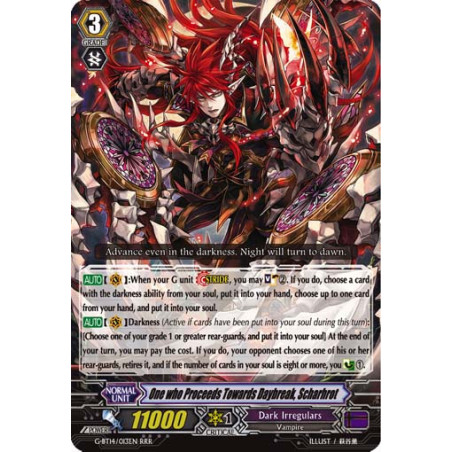 Vanguard_TCG_card_G-BT14_013EN_RRR_One_who_Proceeds_Towards_Daybreak_Scharhrot_Divine_Dragon_Apocrypha