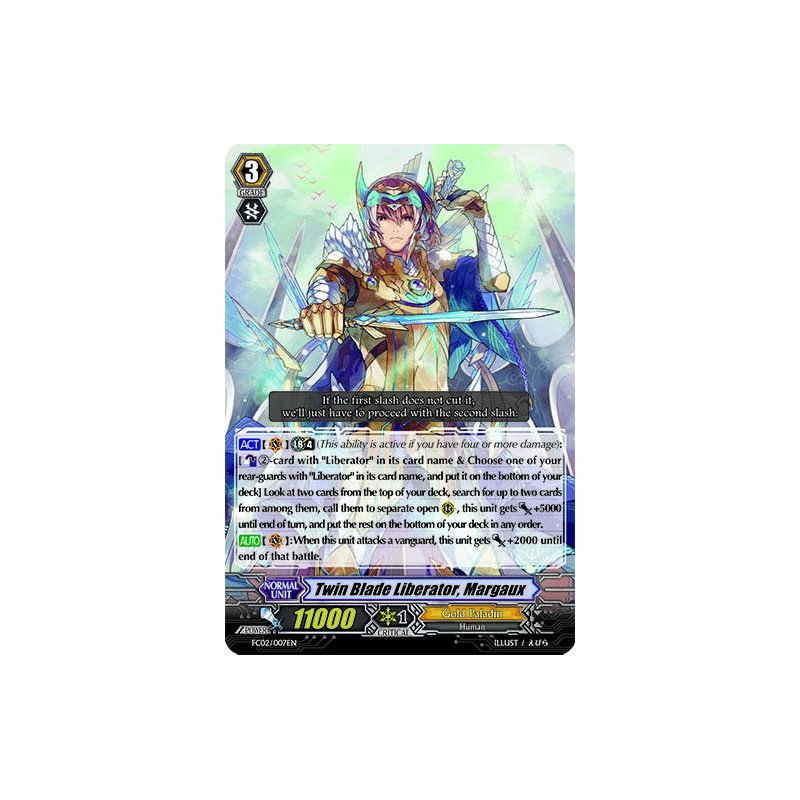 Vanguard_TCG_card_FC02_007EN_RRR_Twin_Blade_Liberator_Margaux_Fighters_Collection_2014