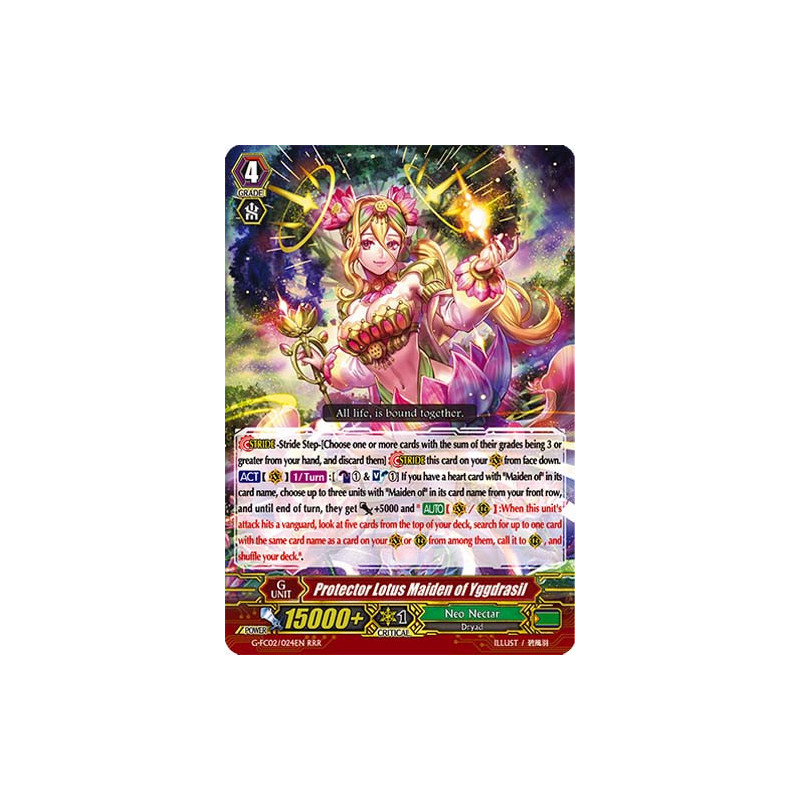 Vanguard_TCG_card_G-FC02_024ENRRR_Protector_Lotus_Maiden_of_Yggdrasil_Fighters_Collection_2016