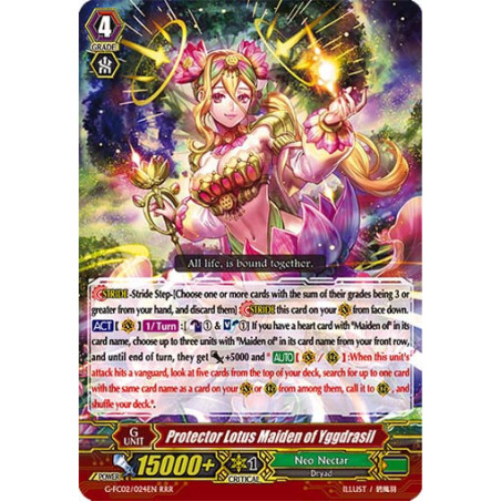 Vanguard_TCG_card_G-FC02_024ENRRR_Protector_Lotus_Maiden_of_Yggdrasil_Fighters_Collection_2016