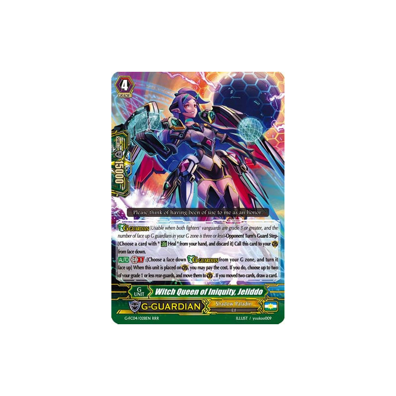 Vanguard_TCG_card_G-FC04_028ENRRR_Witch_Queen_of_Iniquity_Jeliddo_Fighters_Collection_2017