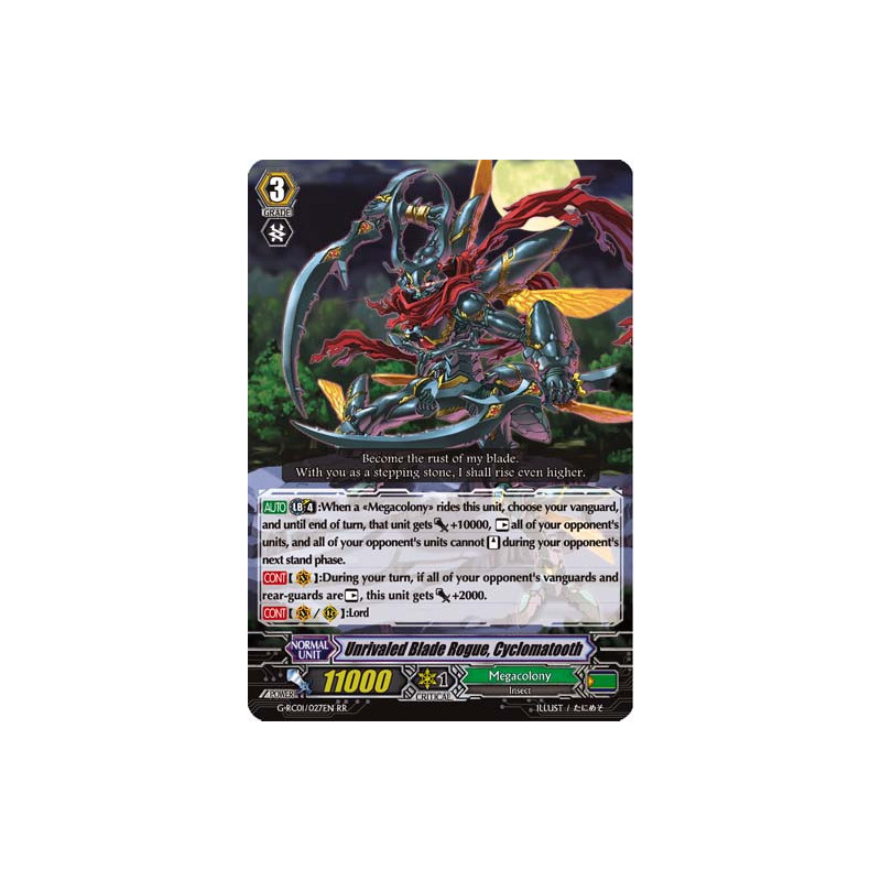 Vanguard_TCG_card_G-RC01_027EN_RR_Unrivaled_Blade_Rogue_Cyclomatooth_Revival_Collection_Vol._1